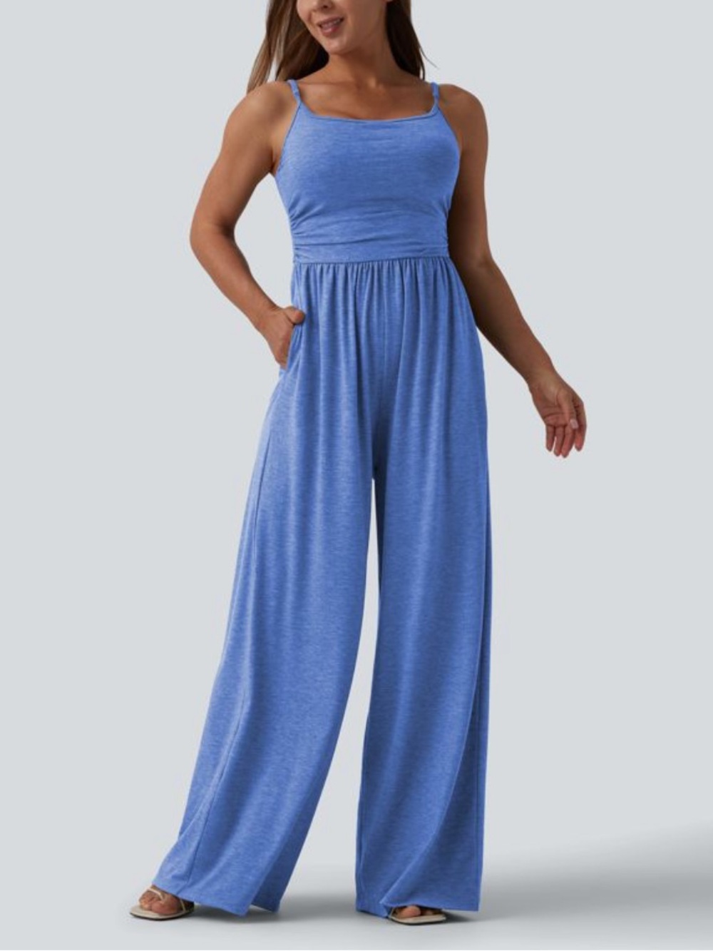 🌴 NWT Halara Ruched Wide Leg Heathered Jumpsuit